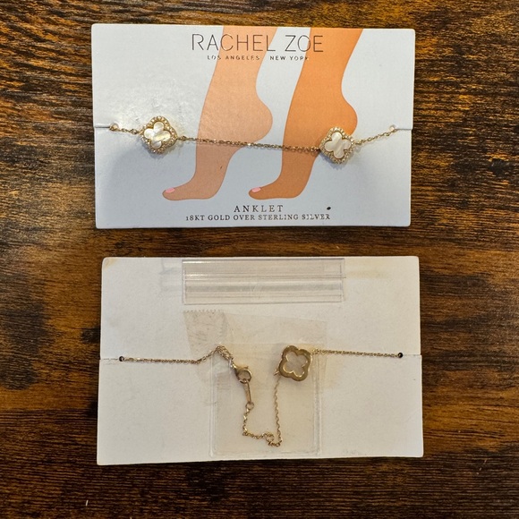 NEW Rachel Zoe 18 KT Gold over Sterling Silver Clover Anklet Bracelets - Picture 11 of 13